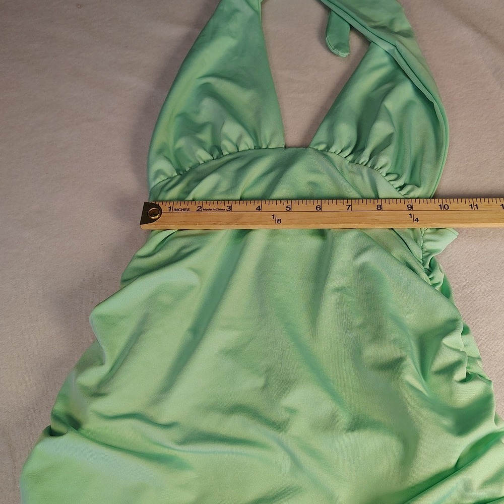 SHEIN Halter Mini Dress Womens S Mint Green Excellent Ruched Bodycon V-Neck